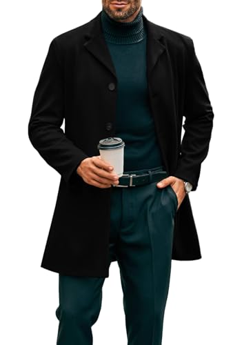 Runcati Herren Mantel Lange Trenchcoat Slim Fit Winter Kerbkragen Jacke Einreiher Business Overcoat Schwarz XXL von Runcati