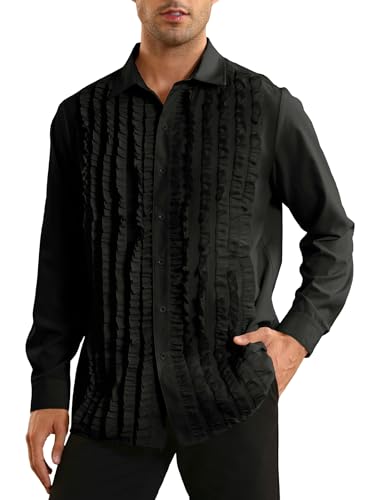 Runcati Herren Mittelalter Hemd Regular Fit Langarm Freizeithemd Viktorian Renaissance Piraten Hemd Männer Cosplay Kostüm Schwarz XXL von Runcati