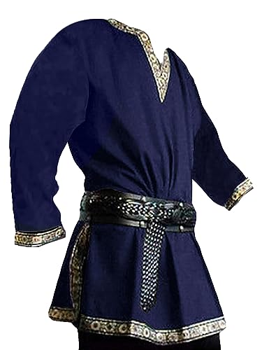 Runcati Herren Mittelalter Kostüm Renaissance Pirat Halloween Wikinger Tunika Ritter Cosplay Krieger LARP Hemden Dunkelblau M Runcati Herren Mittelalter Kostüm Renaissance Pirat Halloween Wikinger Tunika Ritter Cosplay Krieger LARP Hemden Dunkelblau M von Runcati