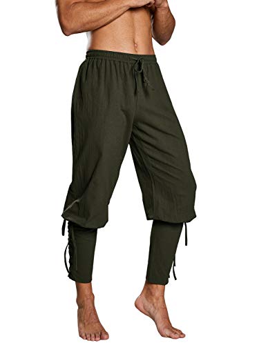 Runcati Herren Piratenhose Mittelalter Hose Cosplay Kostüm Schnürhose Renaissance Wikinger Steampunk Freizeithose, Grün, L von Runcati
