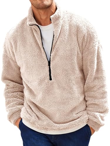 Runcati Herren Plüsch Pullover 1/4 Zip Teddy-Fleece Sweatshirt Fuzzy Sherpa Oberteile Leichte Casual Basic Pulli Tops Herbst Winter Aprikose XXL von Runcati