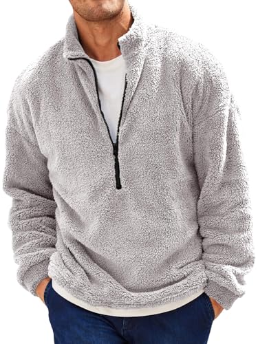 Runcati Herren Plüsch Pullover 1/4 Zip Teddy-Fleece Sweatshirt Fuzzy Sherpa Oberteile Leichte Casual Basic Pulli Tops Herbst Winter Grau XXL Runcati Herren Plüsch Pullover 1/4 Zip Teddy-Fleece Sweatshirt Fuzzy Sherpa Oberteile Leichte Casual Basic Pulli Tops Herbst Winter Grau XXL von Runcati