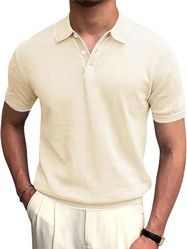 Runcati Herren Poloshirt Kurzarm Golf Tennis Polo T-Shirts Atmungsaktiv Outdoor Funktionell Sportshirt Basic Freizeit Casual Tops Sommer Beige M von Runcati