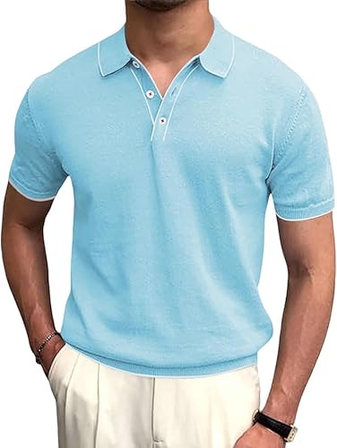 Runcati Herren Poloshirt Kurzarm Golf Tennis Polo T-Shirts Atmungsaktiv Outdoor Funktionell Sportshirt Basic Freizeit Casual Tops Sommer Blau L von Runcati