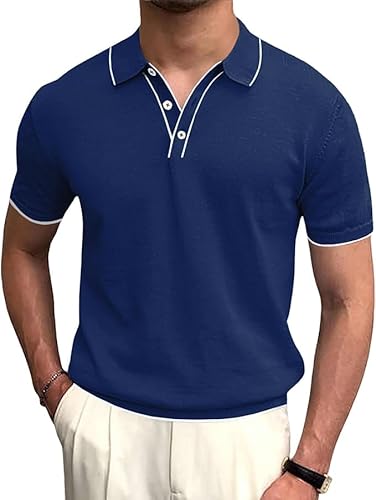 Runcati Herren Poloshirt Kurzarm Golf Tennis Polo T-Shirts Atmungsaktiv Outdoor Funktionell Sportshirt Basic Freizeit Casual Tops Sommer Dunkelblau M von Runcati