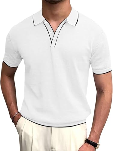 Runcati Herren Poloshirt Kurzarm Golf Tennis Polo T-Shirts Atmungsaktiv Outdoor Funktionell Sportshirt Basic Freizeit Casual Tops Sommer Weiß M von Runcati