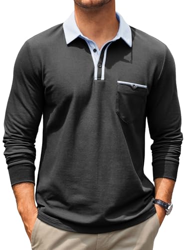 Runcati Herren Poloshirt Langarm Strick Golf Polohemd Männer Kontrastfarbe Ausschnitt Polo T-Shirt Regular Fit Freizeit Sport Oberteile Tops Schwarz L von Runcati