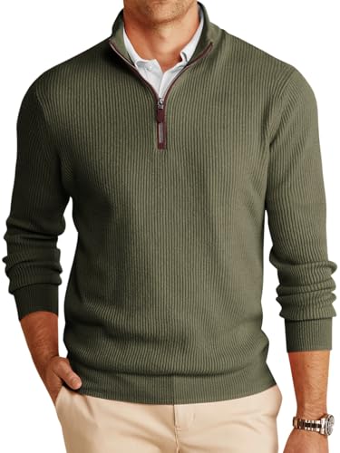 Runcati Herren Pullover 1/4 Zip Mock Neck Strickpullover Leichter Turtleneck Feinstrick Sweater Männer Winter Basic Polo Pulli Armeegrün XL von Runcati