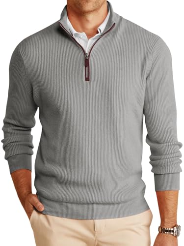Runcati Herren Pullover 1/4 Zip Mock Neck Strickpullover Leichter Turtleneck Feinstrick Sweater Männer Winter Basic Polo Pulli Grau M Runcati Herren Pullover 1/4 Zip Mock Neck Strickpullover Leichter Turtleneck Feinstrick Sweater Männer Winter Basic Polo Pulli Grau M von Runcati