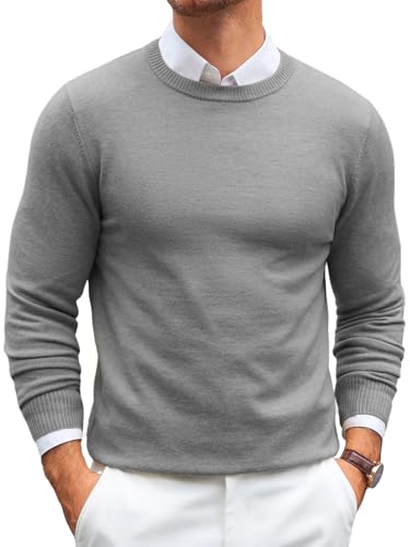 Runcati Herren Pullover Langarm Rundhals Strickpullover Feinstrick Regular Fit Sweater Leichte Einfarbig Basic Männer Pulli Shirt Grau XL von Runcati