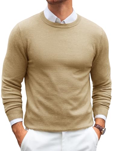 Runcati Herren Pullover Langarm Rundhals Strickpullover Feinstrick Regular Fit Sweater Leichte Einfarbig Basic Männer Pulli Shirt Khaki M von Runcati