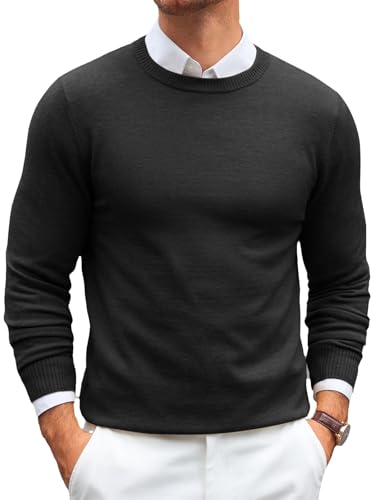 Runcati Herren Pullover Langarm Rundhals Strickpullover Feinstrick Regular Fit Sweater Leichte Einfarbig Basic Männer Pulli Shirt Schwarz L von Runcati
