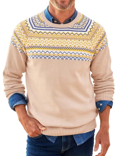 Runcati Herren Pullover Weihnachten Strickpullover Rundhals Fair Isle Sweater Langarm Männer Winter Basic Casual Pulli,Blau,XL von Runcati