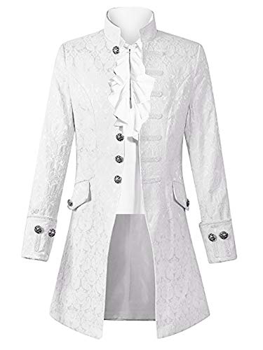 Runcati Herren Steampunk Frack Mantel Smoking Viktorianisch Renaissance Pirat Viking Kostüm Gothic Gehrock Männer Mittelalter Jacke, Weiß, L von Runcati