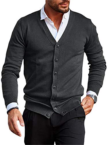 Runcati Herren Strickjacke Kragenlos V Ausschnitt Cardigan Gestrickt Hemd Jacke Leicht Übergangsjacke Grau XXL von Runcati