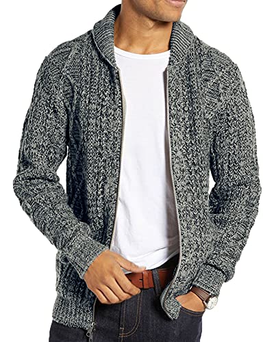 Runcati Herren Strickjacke Langarm Kragen Cardigan mit Zopfmuster Reißverschluss Jacke Gestrickt für Hemd und Shirt Grau L von Runcati