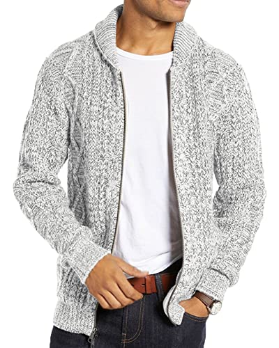 Runcati Herren Strickjacke Langarm Kragen Cardigan mit Zopfmuster Reißverschluss Jacke Gestrickt für Hemd und Shirt Hellgrau XL von Runcati