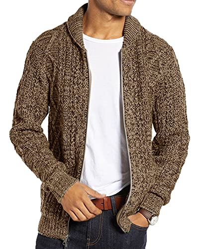 Runcati Herren Strickjacke Langarm Kragen Cardigan mit Zopfmuster Reißverschluss Jacke Gestrickt für Hemd und Shirt Marron XL von Runcati