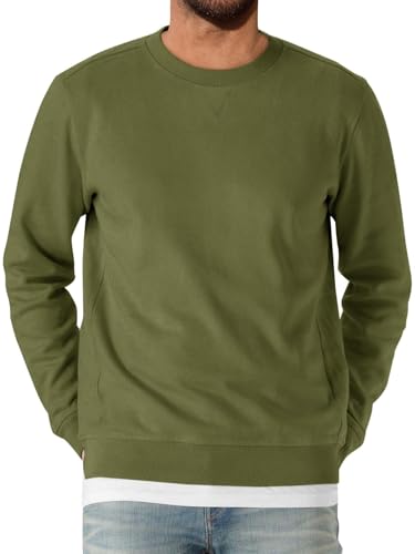 Runcati Herren Sweatshirt Langarm Rundhals Pullover Männer Einfarbig Langarmshirt Basic Freizeit Sport Oberteile Armeegrün XXL von Runcati