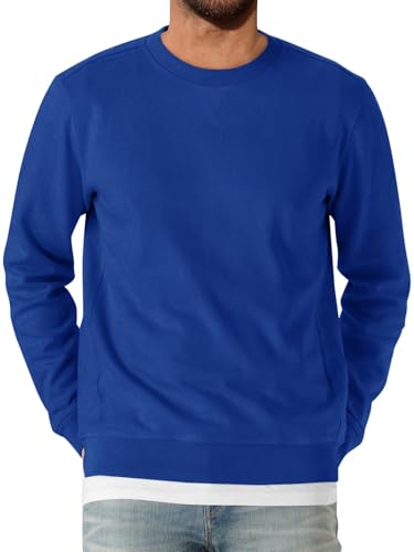 Runcati Herren Sweatshirt Langarm Rundhals Pullover Männer Einfarbig Langarmshirt Basic Freizeit Sport Oberteile Blau XXL von Runcati