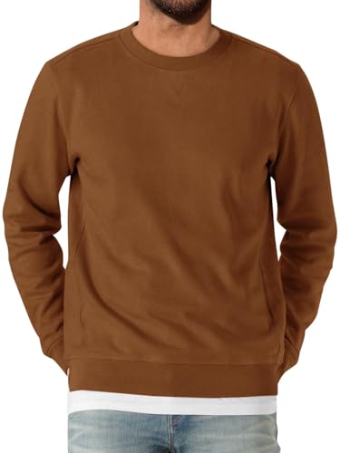 Runcati Herren Sweatshirt Langarm Rundhals Pullover Männer Einfarbig Langarmshirt Basic Freizeit Sport Oberteile Braun XXL von Runcati