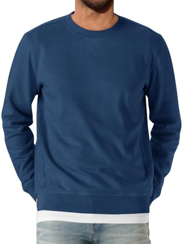 Runcati Herren Sweatshirt Langarm Rundhals Pullover Männer Einfarbig Langarmshirt Basic Freizeit Sport Oberteile Dunkelblau XXL von Runcati