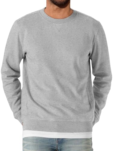 Runcati Herren Sweatshirt Langarm Rundhals Pullover Männer Einfarbig Langarmshirt Basic Freizeit Sport Oberteile Grau L von Runcati