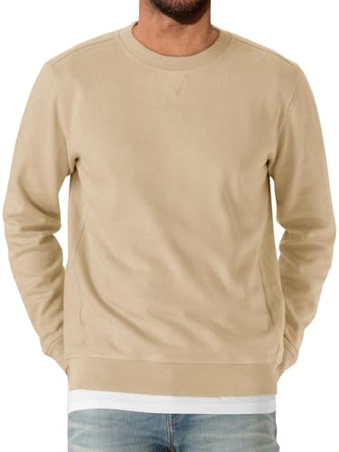 Runcati Herren Sweatshirt Langarm Rundhals Pullover Männer Einfarbig Langarmshirt Basic Freizeit Sport Oberteile Khaki M von Runcati