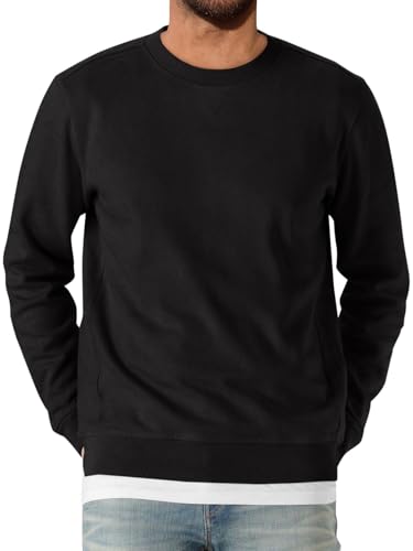 Runcati Herren Sweatshirt Langarm Rundhals Pullover Männer Einfarbig Langarmshirt Basic Freizeit Sport Oberteile Schwarz L von Runcati