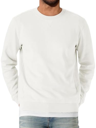 Runcati Herren Sweatshirt Langarm Rundhals Pullover Männer Einfarbig Langarmshirt Basic Freizeit Sport Oberteile Weiß XXL von Runcati