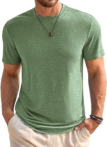 Runcati Herren T-Shirt Rundhals Kurzarm Sommer Oberteile Regular Fit Sport Fitness Funktionsshirt Einfarbig Basic Unterhemd Business Shirts Armeegrün 3XL von Runcati