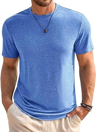 Runcati Herren T-Shirt Rundhals Kurzarm Sommer Oberteile Regular Fit Sport Fitness Funktionsshirt Einfarbig Basic Unterhemd Business Shirts Blau S von Runcati