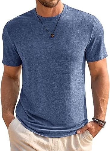 Runcati Herren T-Shirt Rundhals Kurzarm Sommer Oberteile Regular Fit Sport Fitness Funktionsshirt Einfarbig Basic Unterhemd Business Shirts Dunkelblau M von Runcati