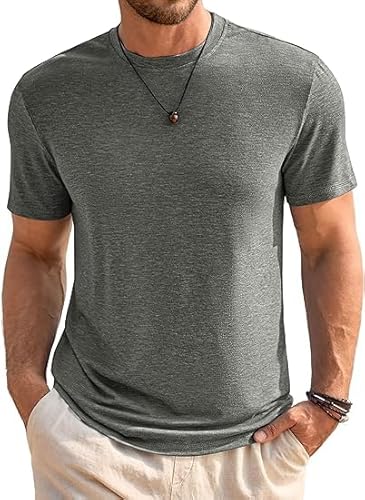 Runcati Herren T-Shirt Rundhals Kurzarm Sommer Oberteile Regular Fit Sport Fitness Funktionsshirt Einfarbig Basic Unterhemd Business Shirts Dunkelgrau S von Runcati