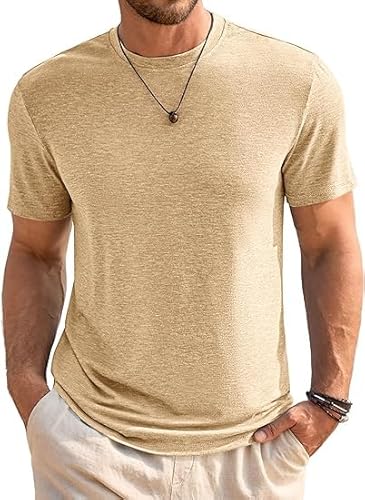 Runcati Herren T-Shirt Rundhals Kurzarm Sommer Oberteile Regular Fit Sport Fitness Funktionsshirt Einfarbig Basic Unterhemd Business Shirts Helles Khaki 3XL von Runcati