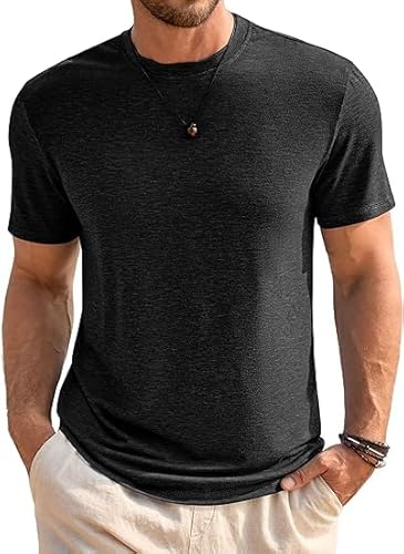 Runcati Herren T-Shirt Rundhals Kurzarm Sommer Oberteile Regular Fit Sport Fitness Funktionsshirt Einfarbig Basic Unterhemd Business Shirts Schwarz L von Runcati