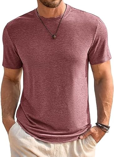 Runcati Herren T-Shirt Rundhals Kurzarm Sommer Oberteile Regular Fit Sport Fitness Funktionsshirt Einfarbig Basic Unterhemd Business Shirts Weinrot XL von Runcati