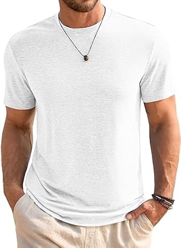Runcati Herren T-Shirt Rundhals Kurzarm Sommer Oberteile Regular Fit Sport Fitness Funktionsshirt Einfarbig Basic Unterhemd Business Shirts Weiß S von Runcati