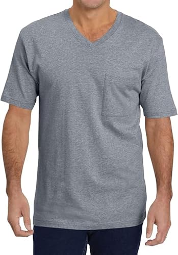 Runcati Herren T-Shirt mit V-Ausschnitt Einfarbig Regular Fit Unterhemd Basic Kurzarm Unterziehshirt Grau XXL von Runcati