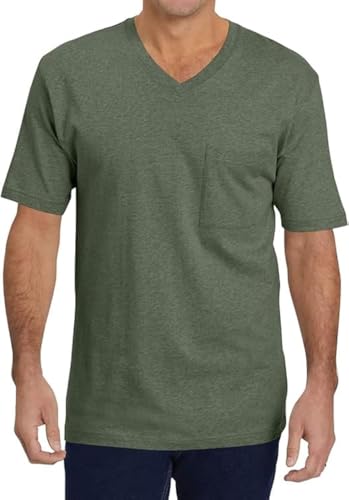 Runcati Herren T-Shirt mit V-Ausschnitt Einfarbig Regular Fit Unterhemd Basic Kurzarm Unterziehshirt Grün XXL von Runcati