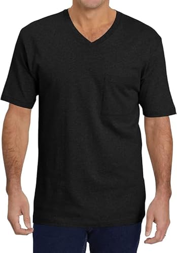 Runcati Herren T-Shirt mit V-Ausschnitt Einfarbig Regular Fit Unterhemd Basic Kurzarm Unterziehshirt Schwarz 3XL von Runcati