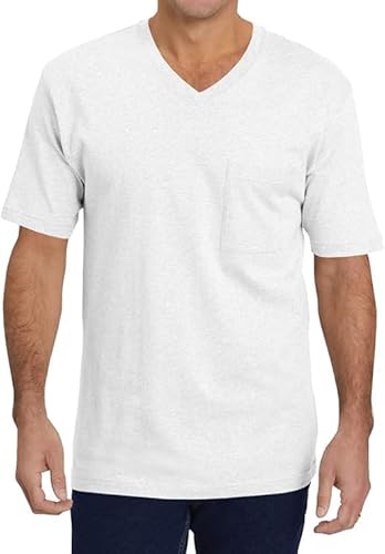 Runcati Herren T-Shirt mit V-Ausschnitt Einfarbig Regular Fit Unterhemd Basic Kurzarm Unterziehshirt Weiß XXL von Runcati