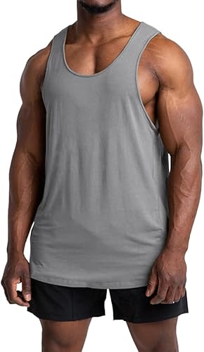 Runcati Herren Tank Top Ärmelloses Muskelshirts Gym Sport Unterhemd Fitness Baumwolle Shirt mit Rundhals Grau L von Runcati