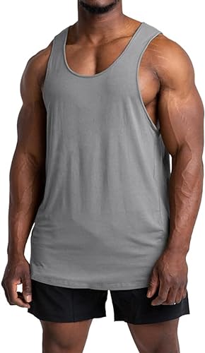 Runcati Herren Tank Top Ärmelloses Muskelshirts Gym Sport Unterhemd Fitness Baumwolle Shirt mit Rundhals Grau XL von Runcati