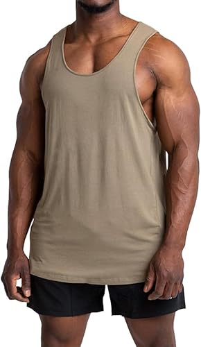 Runcati Herren Tank Top Ärmelloses Muskelshirts Gym Sport Unterhemd Fitness Baumwolle Shirt mit Rundhals Khaki L von Runcati