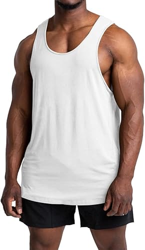 Runcati Herren Tank Top Ärmelloses Muskelshirts Gym Sport Unterhemd Fitness Baumwolle Shirt mit Rundhals Weiß M von Runcati