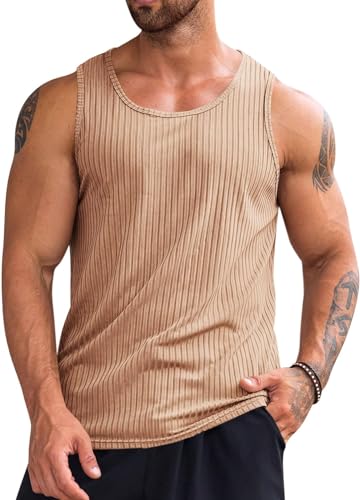 Runcati Herren Tank Top Fitness Muskelshirt Gym Achselshirts Workout Tankshirt Bodybuilding Ärmelloses Shirt Sport Unterhemden Khaki M von Runcati