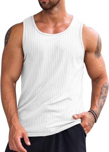 Runcati Herren Tank Top Fitness Muskelshirt Gym Achselshirts Workout Tankshirt Bodybuilding Ärmelloses Shirt Sport Unterhemden Weiß XL von Runcati