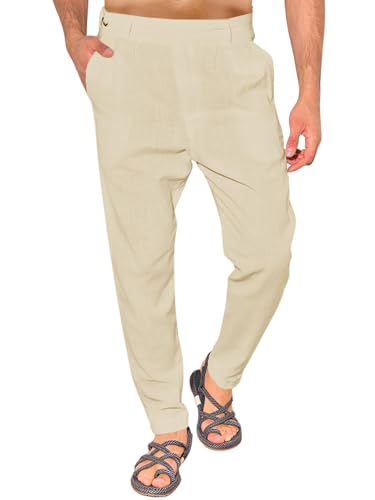 Runcati Hosen Herren Lang Leicht Loose Fit Herrenhose Einfarbig Männer Freizeithose Baumwolle Stoffhose Yoga Standhosen ElastischeHose mit Taschen Beige XL von Runcati