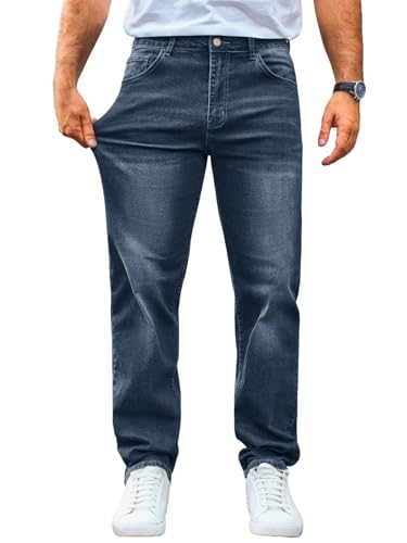 Runcati Jeans Herren Regular Fit Jeanshose Freizeit Stretch Denim Hosen Männer Lässig Basic Hose Dunkelblau L von Runcati